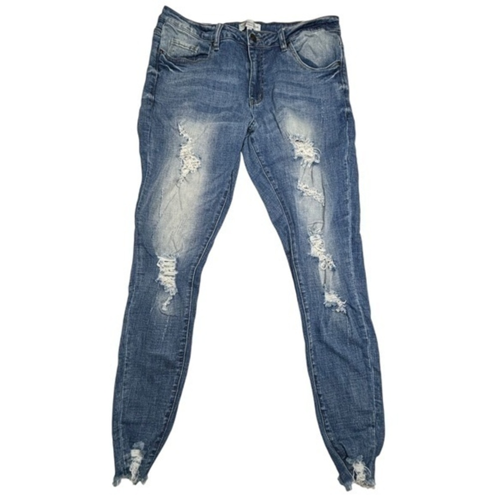 Chic Soul Distressed Jeans Raw Hem Medium Wash Denim Blue Skinny Jeans Size 1X